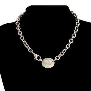 Tiffany & Co. Auth Oval Tag Vintage 925 Sterling Silver Necklace w/Box ✨EUC✨